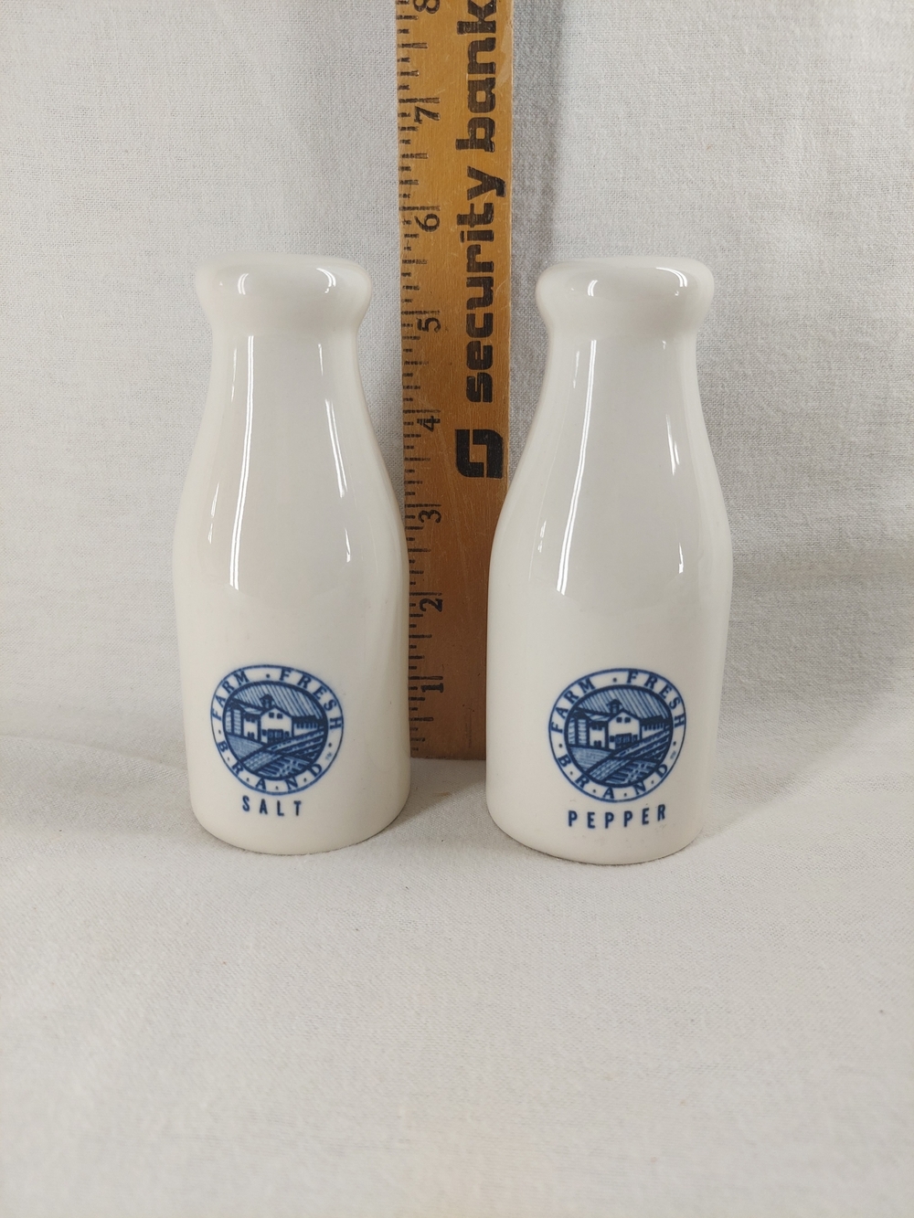 Blue & White Farm Fresh Milk Bottle Salt and Pepper Shakers